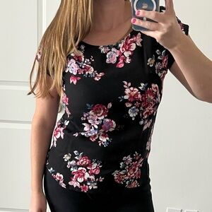 Pink Republic Black Top with Floral Accents